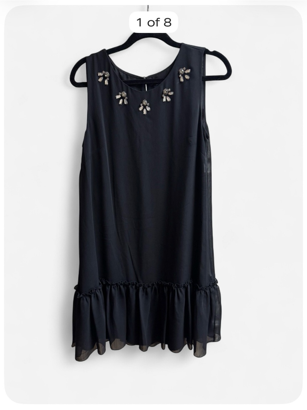 Tommy Hilfiger Black Jeweled Chiffon Ruffle Hem Dress Size 12